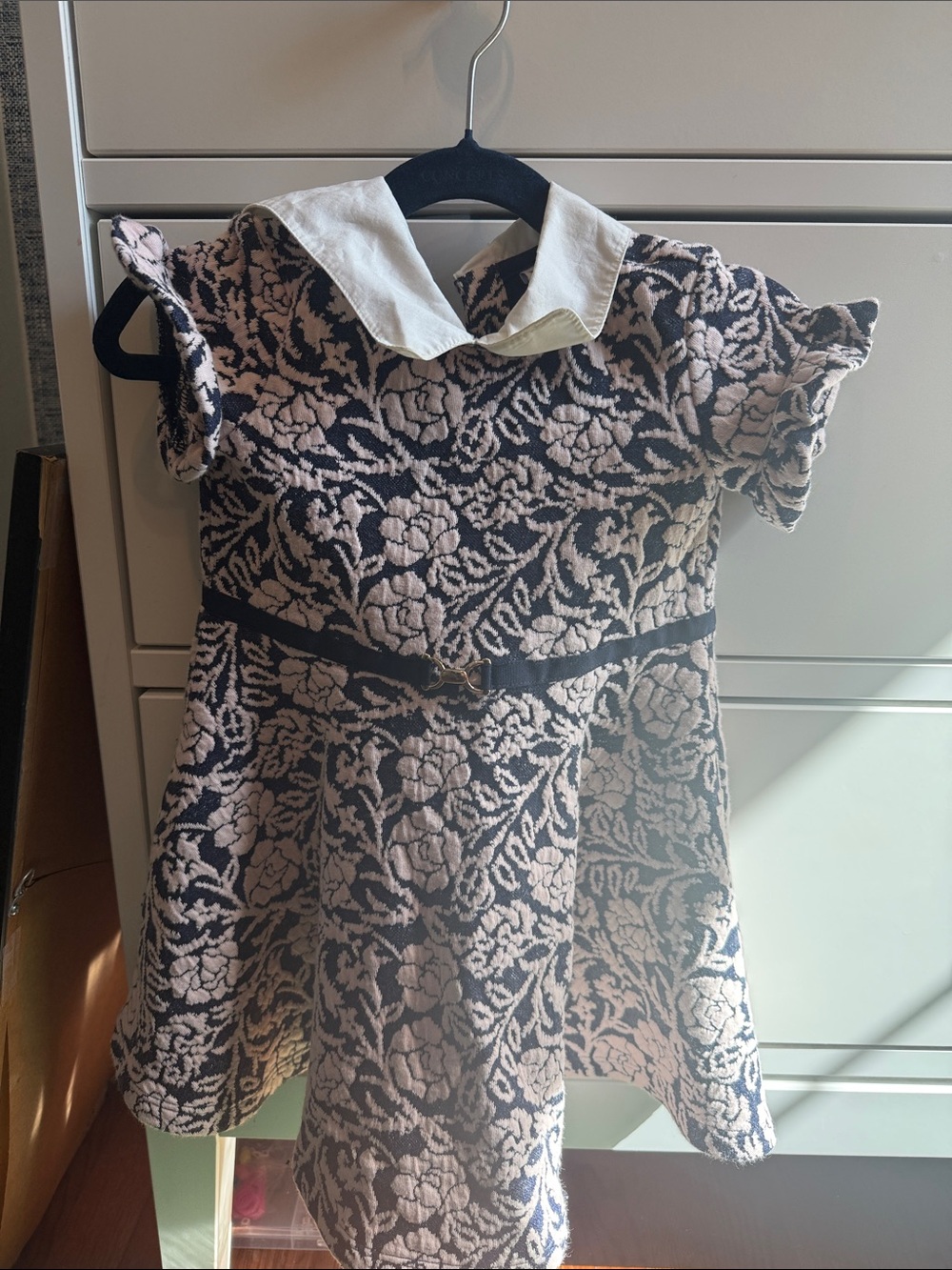 Janie and Jack Floral Jacquard Dress with White Collar - Blush & Navy